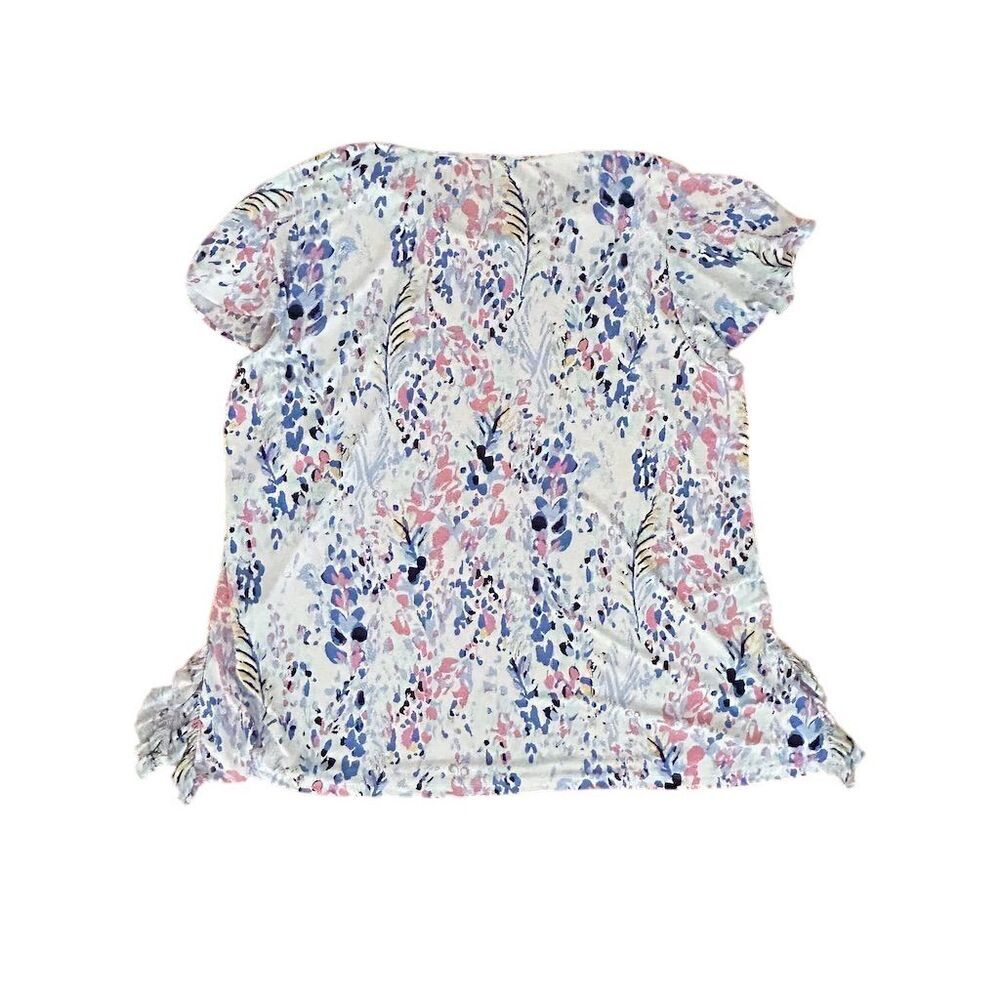 N Touch Women's 1X Floral Ruffle Sleeve Blouse Multicolor Casual Top - Picture 4 of 4